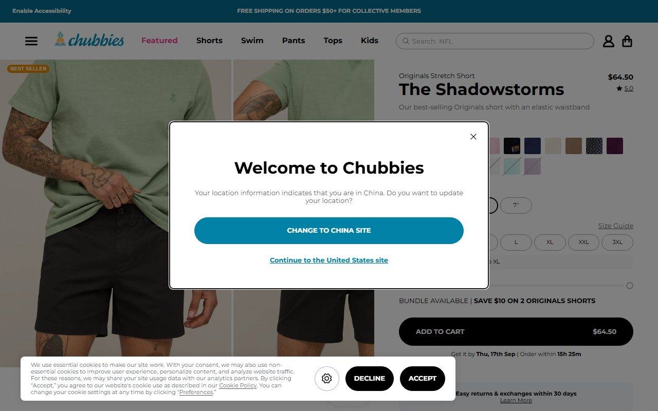 Chubbies官网首页截屏