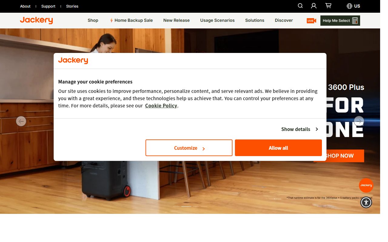 Jackery官网首页截屏