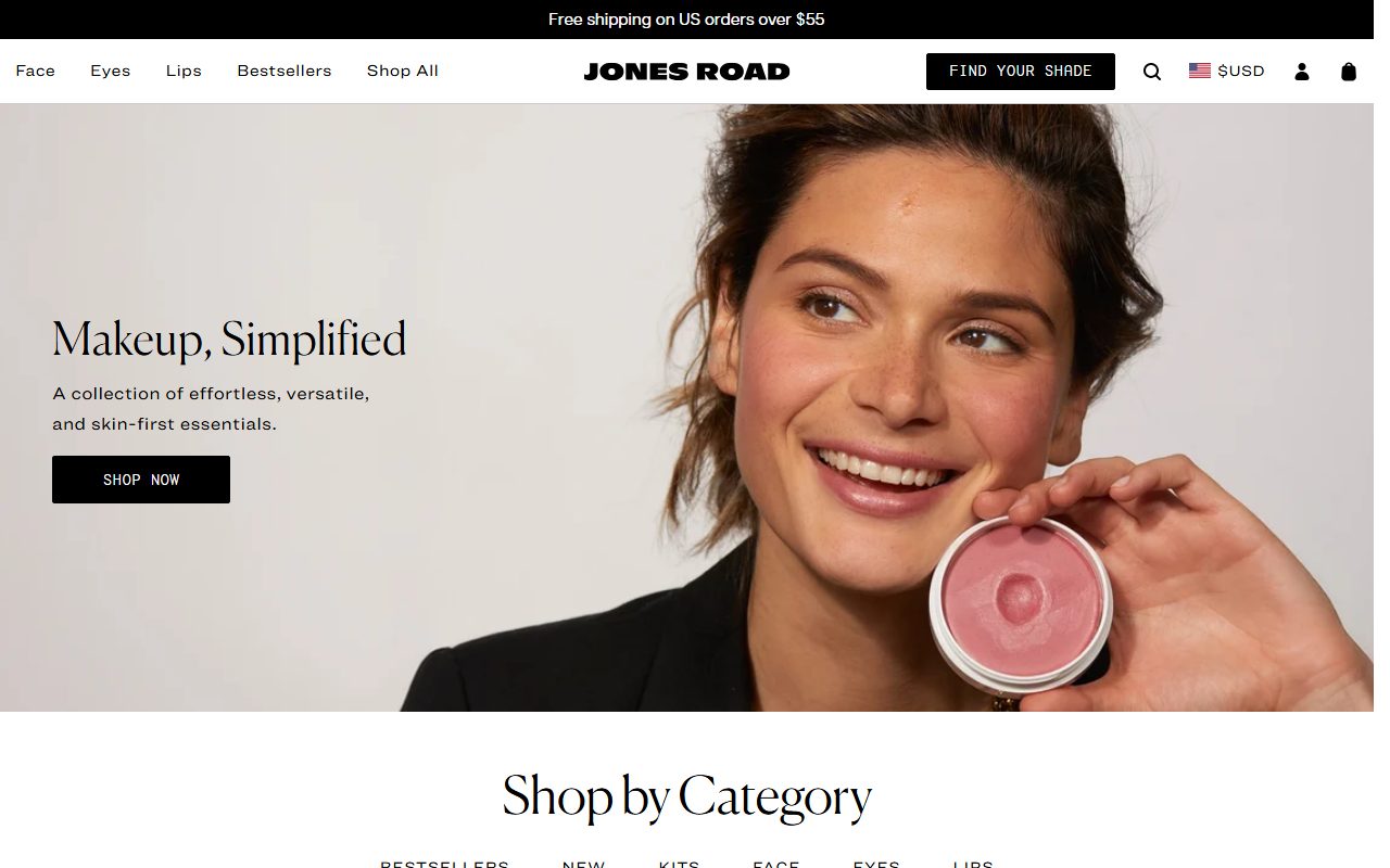 Jones Road Beauty官网首页截屏